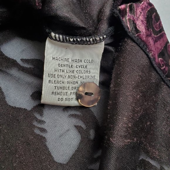 Vintage Women Size Med Petite Purple Velvet Floral Semi Sheer Long Sleeve Blouse - Picture 6 of 13